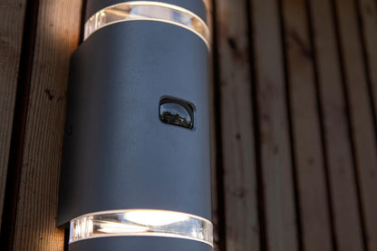 LUTEC Focus Outdoor Wall Lights PIR Motion Sensor, Waterproof Up Down Outside Light Mains Powered for Front Door Porch, with GU10 Socket (Bulb Not Included), Aluminium Exterior Wall Lamp,Dark Grey [Energy Class A]