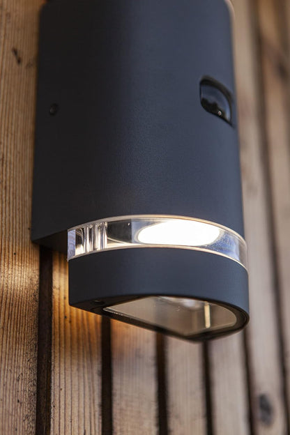 LUTEC Focus Outdoor Wall Lights PIR Motion Sensor, Waterproof Up Down Outside Light Mains Powered for Front Door Porch, with GU10 Socket (Bulb Not Included), Aluminium Exterior Wall Lamp,Dark Grey [Energy Class A]