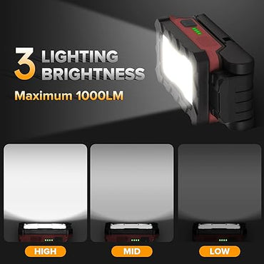 LUTEC Rechargeable Work Light, 1000 Lumens LED Magnetic Light with Magnetic Base and Hanging Hook，360°Rotate and 200°Swivel for Car Repair, Emergency and Camping