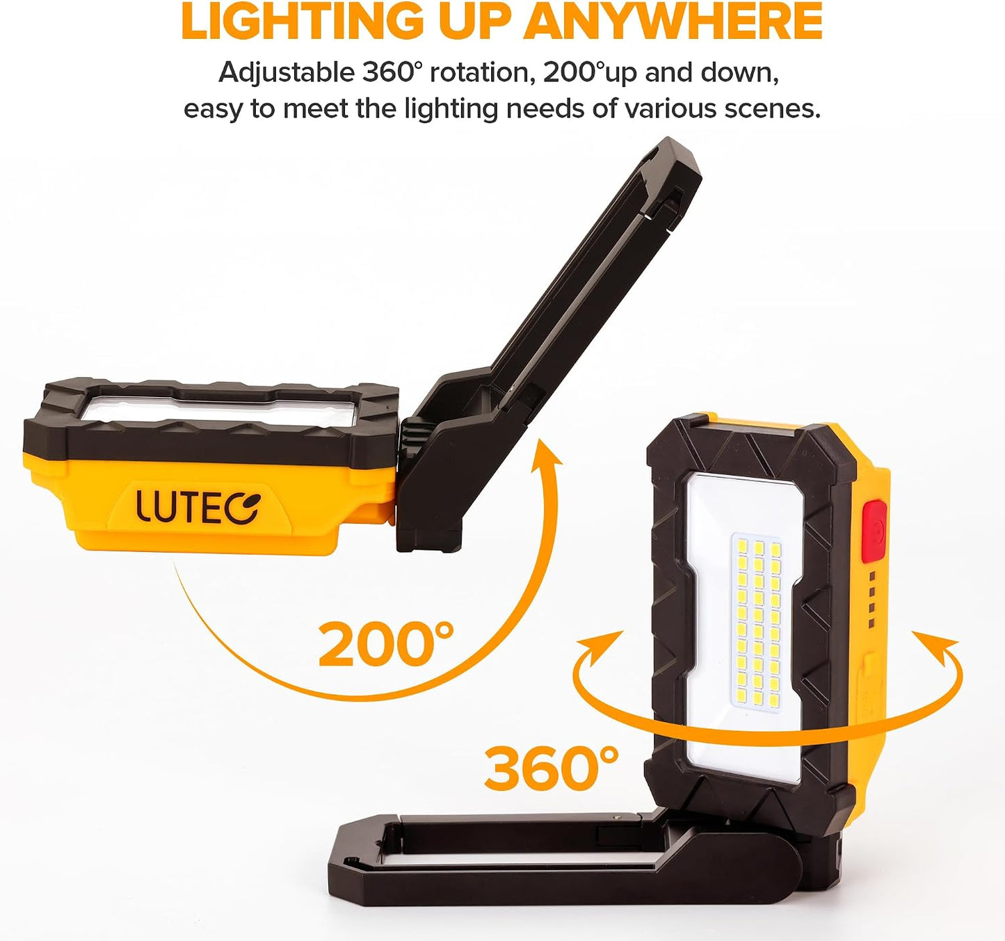 LUTEC - Rechargeable Work Light, 1000 Lumens LED Magnetic Light with Magnetic Base and Hanging Hook, 360° Rotation and 200° Rotation for Car Repair, Emergency and Camping [Energy Class A]