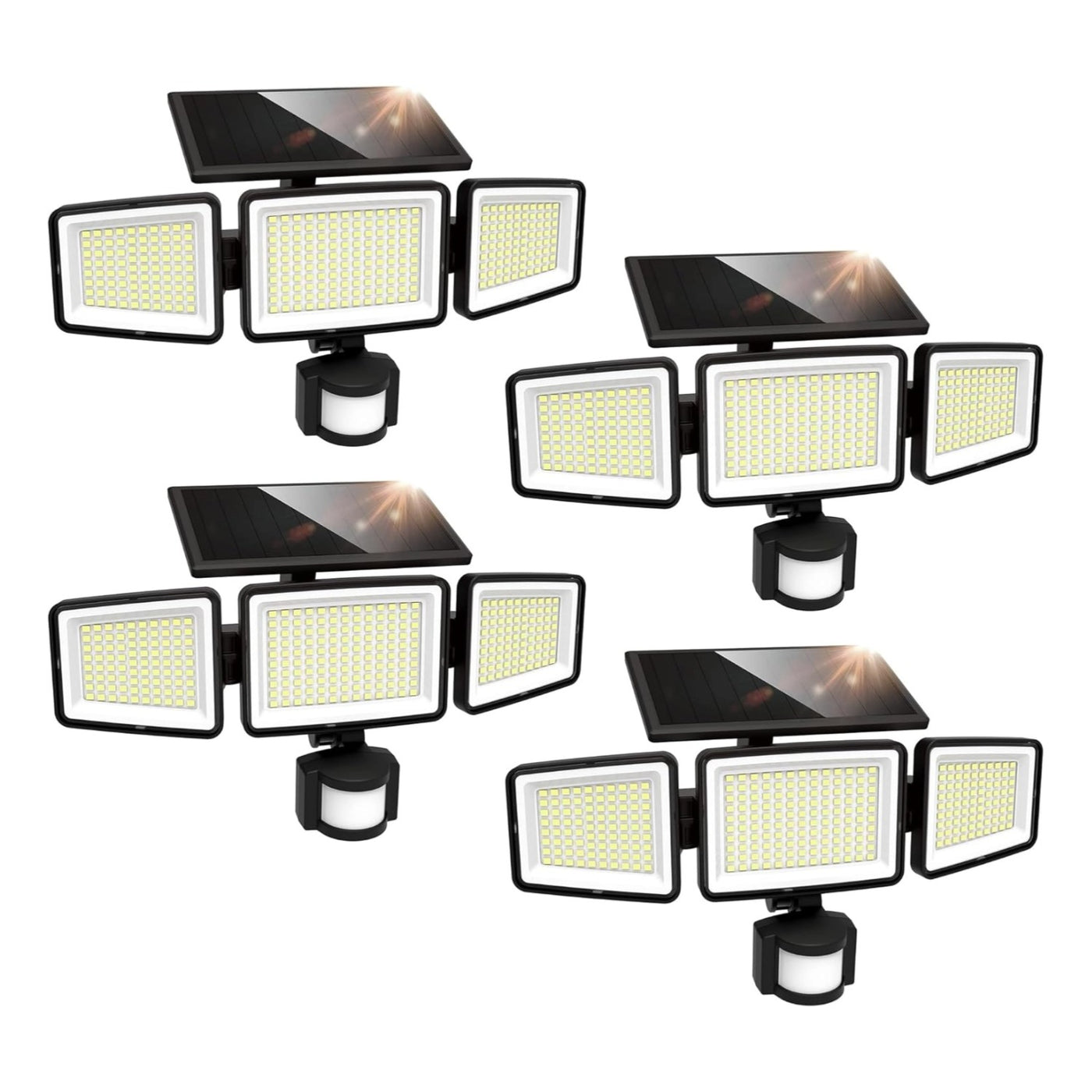 UME Solar Outdoor Lights 302 LED 3000LM, IP65 Waterproof Motion Sensor Outdoor Lights, 3 Heads Solar Security Flood Lights 270 Wide Lighting Angle with 3 Modes for Garden Patio Yard