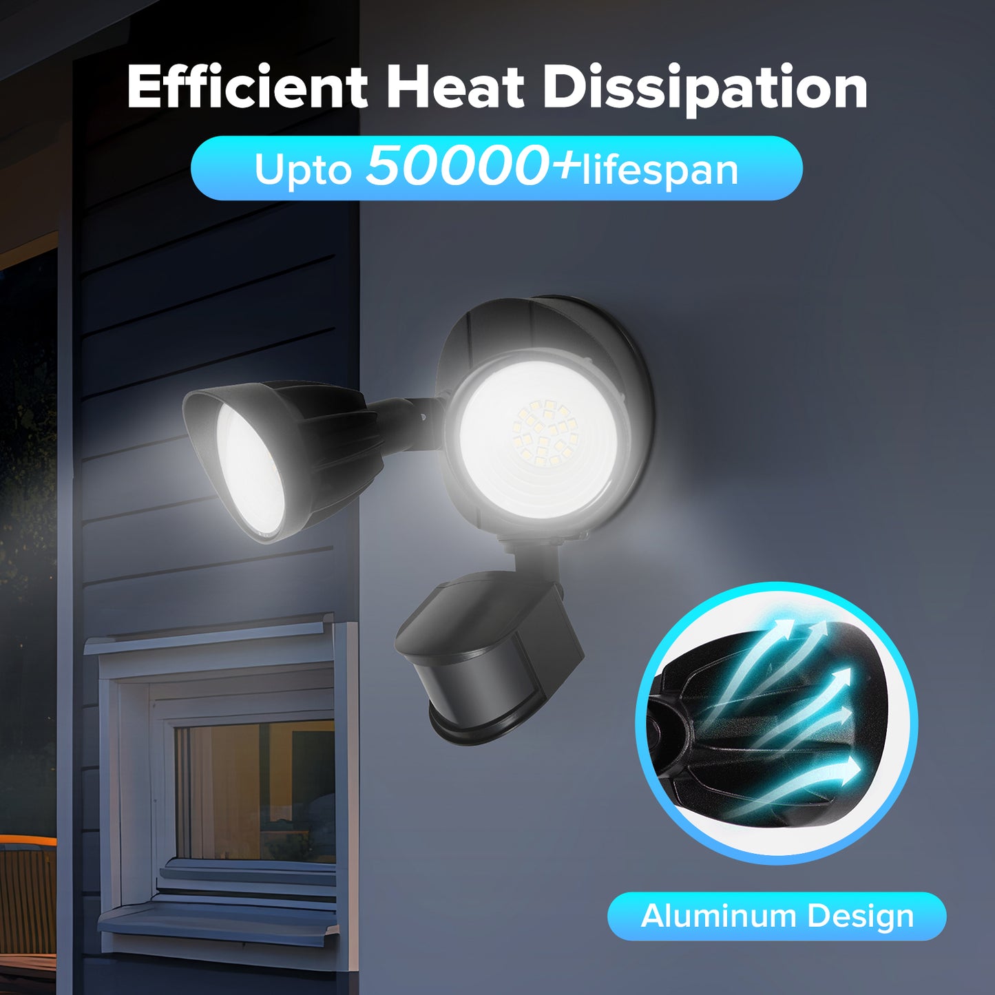 UME LED Security Light Motion Sensor Outdoor Lights, 27W 3500LM, 5000K, IP65 Waterproof, Dusk to Dawn, 2 Head Motion Detector Flood Light for Outside, Garage, Yard