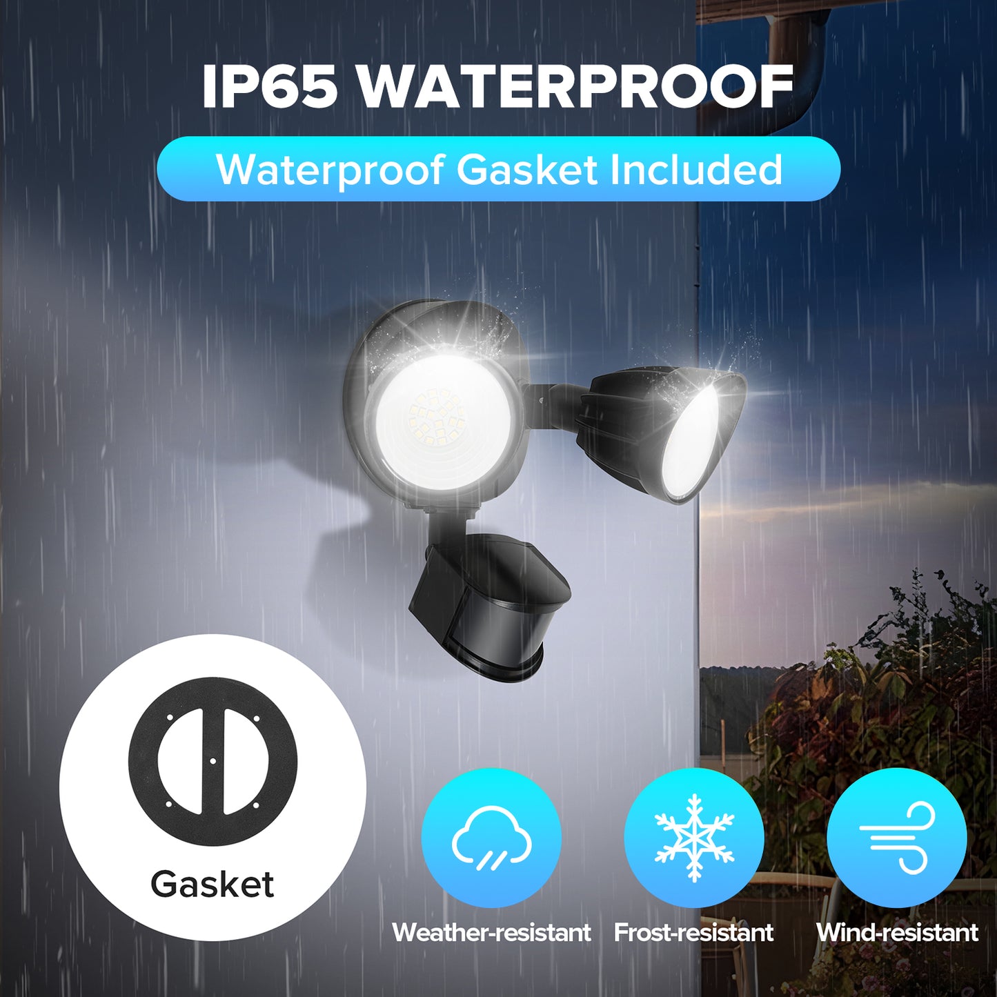 UME LED Security Light Motion Sensor Outdoor Lights, 27W 3500LM, 5000K, IP65 Waterproof, Dusk to Dawn, 2 Head Motion Detector Flood Light for Outside, Garage, Yard
