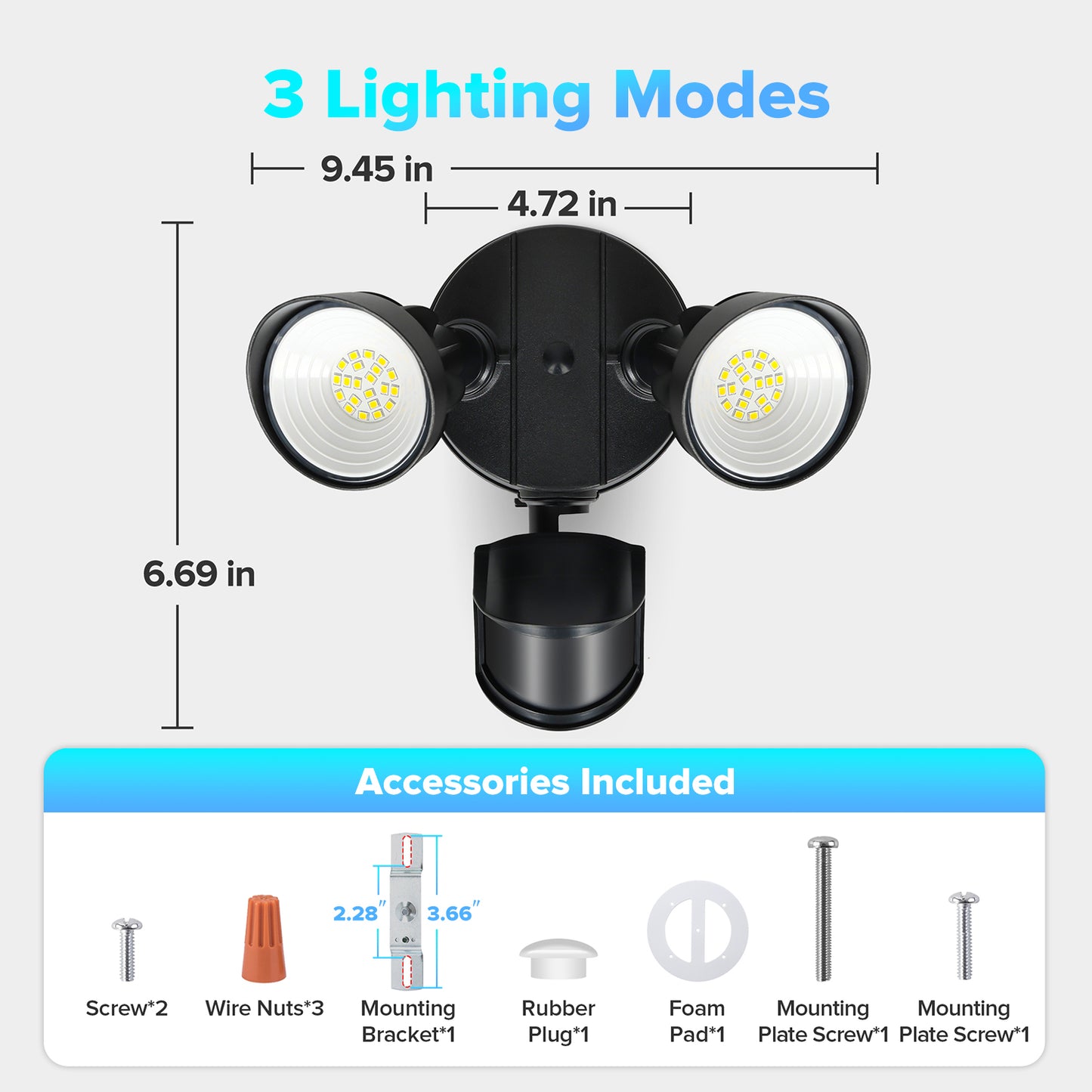 UME LED Security Light Motion Sensor Outdoor Lights, 27W 3500LM, 5000K, IP65 Waterproof, Dusk to Dawn, 2 Head Motion Detector Flood Light for Outside, Garage, Yard