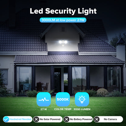 UME LED Security Light Motion Sensor Outdoor Lights, 27W 3500LM, 5000K, IP65 Waterproof, Dusk to Dawn, 2 Head Motion Detector Flood Light for Outside, Garage, Yard