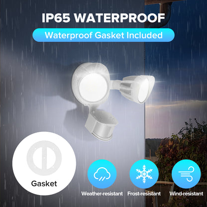 UME LED Security Light Motion Sensor Outdoor Lights, 27W 3500LM, 5000K, IP65 Waterproof, Dusk to Dawn, 2 Head Motion Detector Flood Light for Outside, Garage, Yard