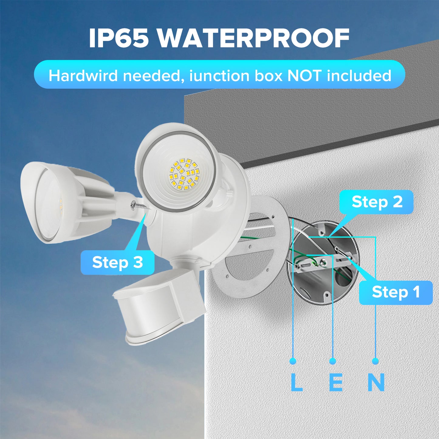 UME LED Security Light Motion Sensor Outdoor Lights, 27W 3500LM, 5000K, IP65 Waterproof, Dusk to Dawn, 2 Head Motion Detector Flood Light for Outside, Garage, Yard