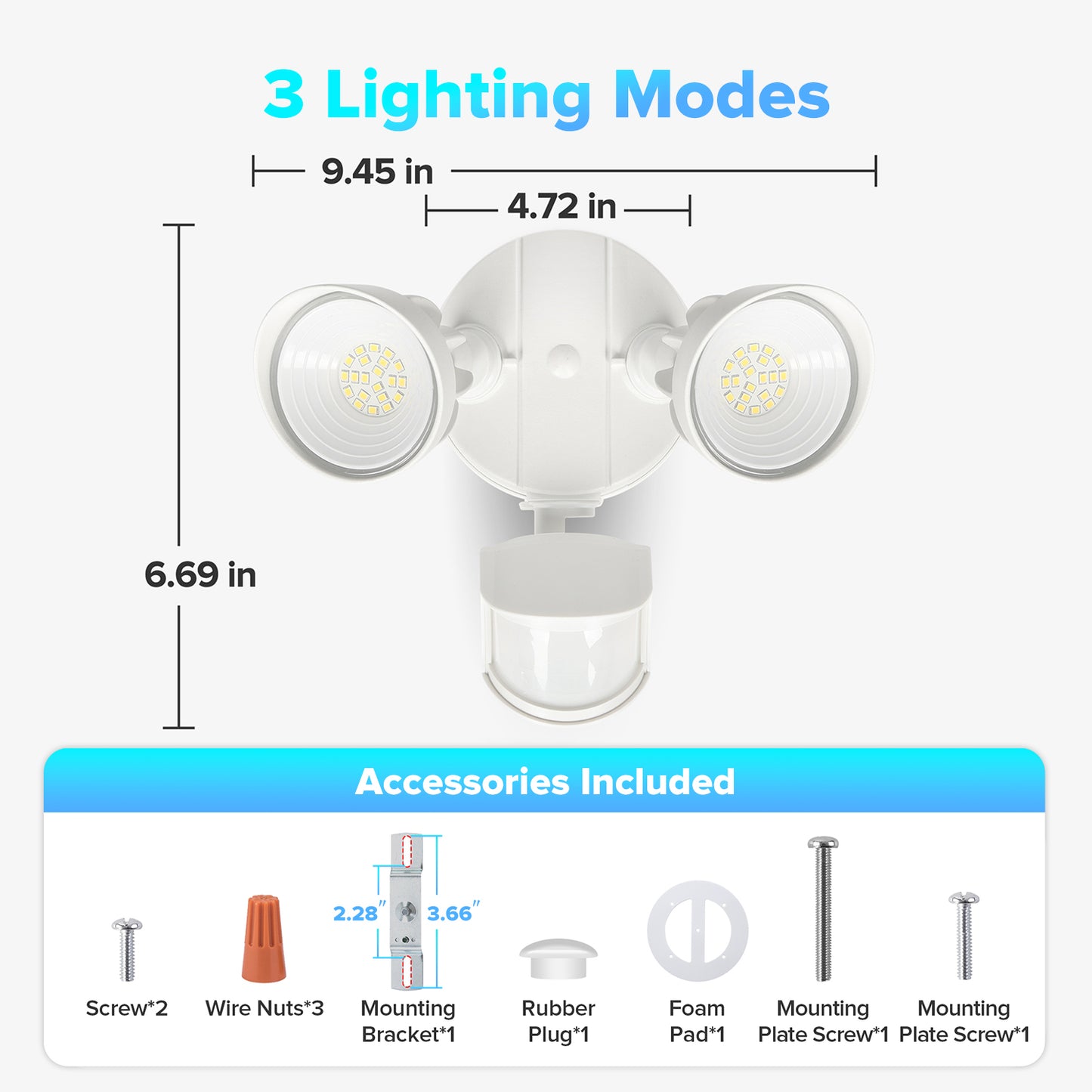 UME LED Security Light Motion Sensor Outdoor Lights, 27W 3500LM, 5000K, IP65 Waterproof, Dusk to Dawn, 2 Head Motion Detector Flood Light for Outside, Garage, Yard