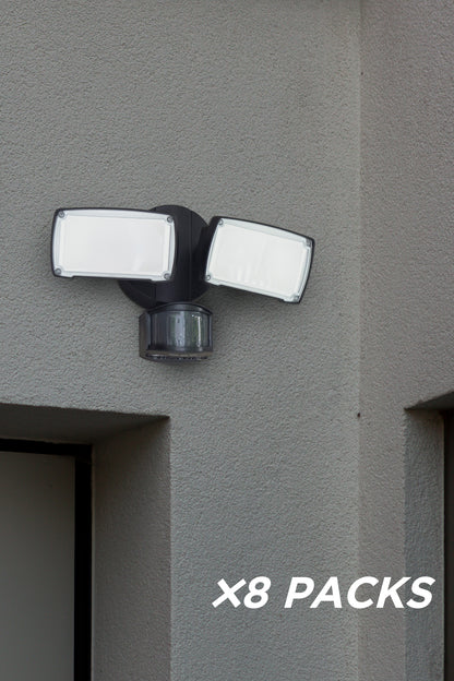 8 PACKS LUTEC-ALDI 3500LM, 5000K, 38W, LED 180°Motion Activated, D2D, Dual-Head Floodlight