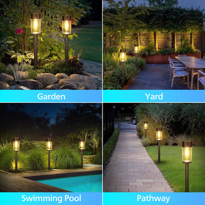 UME （2/8/10） Pack Solar Pathway Lights Outdoor, Bright Solar Garden Lights with Metal Design–IP65 Waterproof, Auto On/Off, 3000K LED Landscape Lighting for Yard, Lawn, Walkway, Driveway, Patio Decor