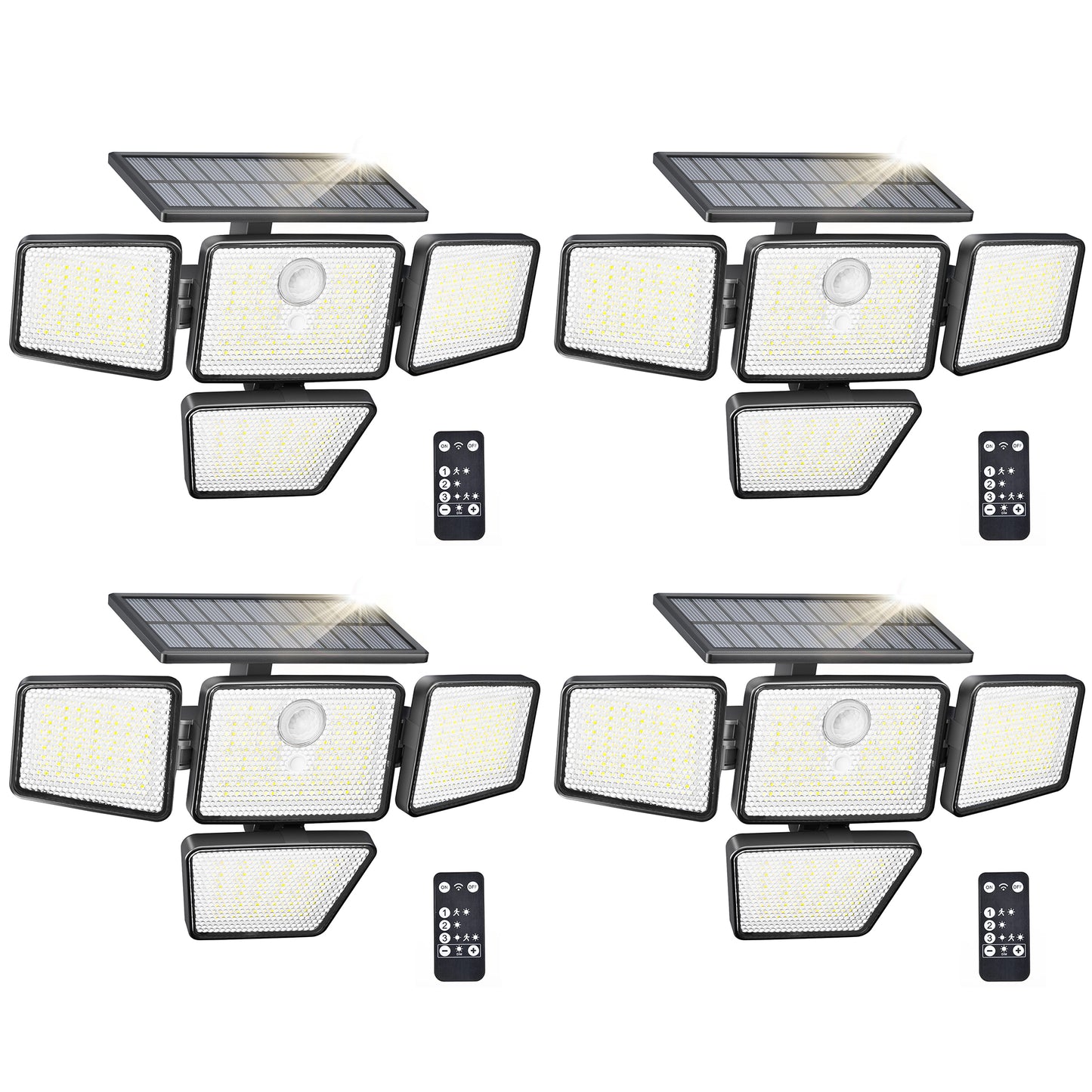 （1/2/4 PACK）UME Solar Security Light Outdoor, 196 LED Wall-Mounted Flood Light With Motion Sensor, 3 Modes, 4 Adjustable Heads Solar-Powered Floodlights with Remote Control, Waterproof