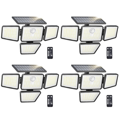 （1/2/4 PACK）UME Solar Security Light Outdoor, 196 LED Wall-Mounted Flood Light With Motion Sensor, 3 Modes, 4 Adjustable Heads Solar-Powered Floodlights with Remote Control, Waterproof