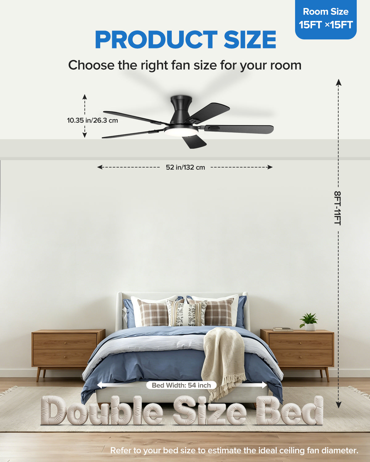 UME 52" Ceiling Fan with Lights & Remote, 6 Blades Low Profile Ceiling Fan, Quiet DC Motor, Natural Wind, 6 Speeds, 3CCT Dimmable 20W LED Modern Ceiling Fan for Bedroom, Living Room