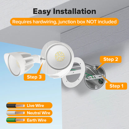 UME 27W 3000LM Dusk to Dawn Flood Lights Outdoor, Waterproof Dual Head Hardwired Security Light for House, Metal Design, Black