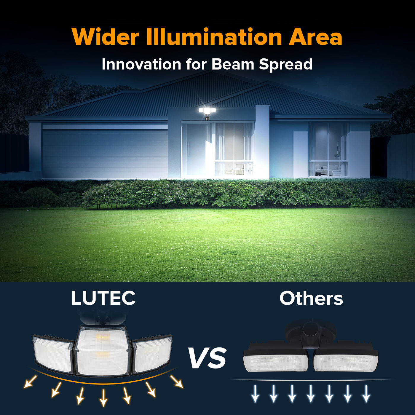 LUTEC 80W 9000LM LED Security Lights Motion Sensor Outdoor Lights, 4 Head LED Flood Lights Outdoor 5000K Daylight, IP65 Waterproof, Motion Detected Lights for Outside, House, Garage, Yard (Black)