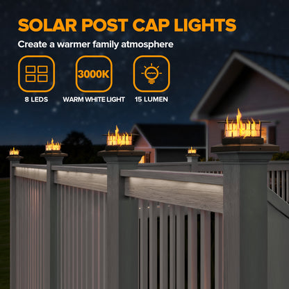 LUTEC Solar Post Cap Lights, IP65 Waterproof Solar Flame Fence Post Lights for 4x4 5x5 6x6 Wooden/Vinyl Posts, Flickering Flame Warm White 3000K LED Lighting Decor for Yard, Patio, Deck,Black
