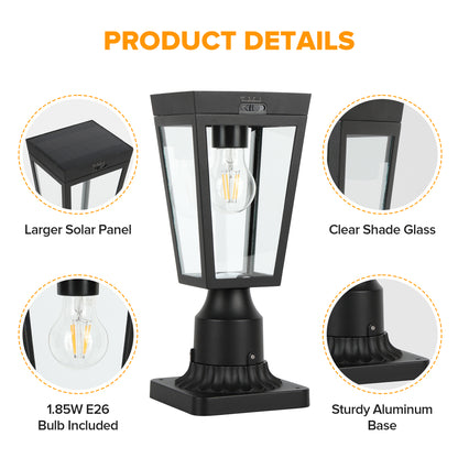 LUTEC Outdoor Solar Lamp Post Light with Pier Mount Base, Dusk to Dawn Waterproof Post Light Fixtures, Black Solar Powered Aluminum Post Lights for Outside