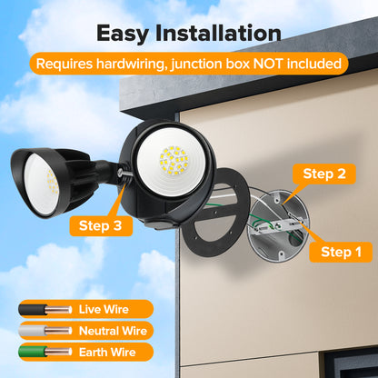 UME 28W 3000LM 28 LED Outdoor Flood Lights, Waterproof Adjustable Dual Head floodlight for Garage Yard Porch, Metal Design, White