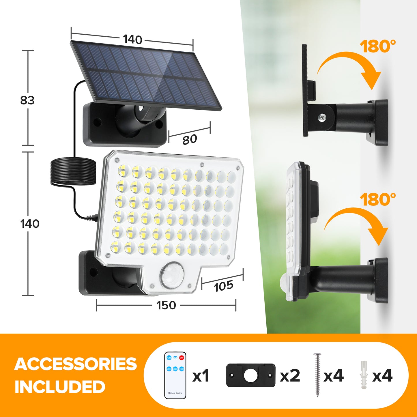 LUTEC Solar Lights Outdoor, 240 LED 3000LM Solar Powered Motion Sensor Flood Lights with Remote, Solar Flood Light with 3 Modes, Security Lights with 16.4Ft Cable IP65 Waterproof for Yard