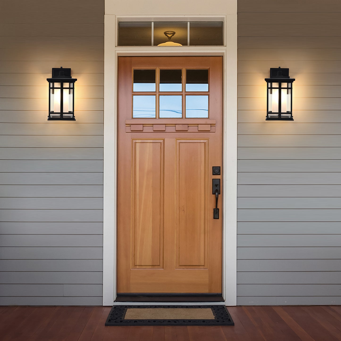 LUTEC 13" Dusk to Dawn Outdoor Wall Sconce, Matte Metal Frame and Double Glazing, Craftsman Style Outdoor Light Fxture with E26 Base, Waterproof Porch Light for Doorway