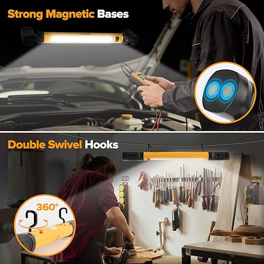 LUTEC 3000LM LED Work Light, 5200mAh Rechargeable Magnetic Under Hood Work Light Bar with Hooks, Cordless Portable Mechanic Light for Car Repairing/Inspection/Garage/Emergency-Yellow