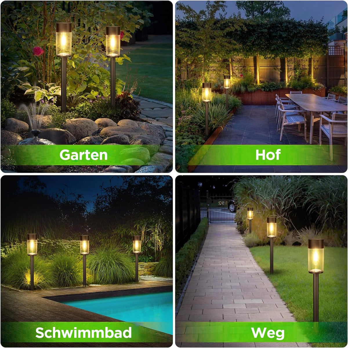 UME Solar Lights for Outdoor Garden, 3000 K Warm White Solar Garden Lights, IP65 Waterproof Path Light, Lighting Decoration for Yard, Path, Patio, Lawn (Pack of 2) [Energy Class A]