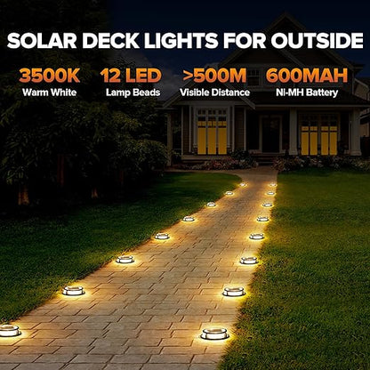 LUTEC 4 Pack Solar Driveway Lights, 12 LEDs IP67 Waterproof Outdoor Solar Dock Driveway Marker Lights for Step, Sidewalk, Pathway, Patio, Garden(Warm White)