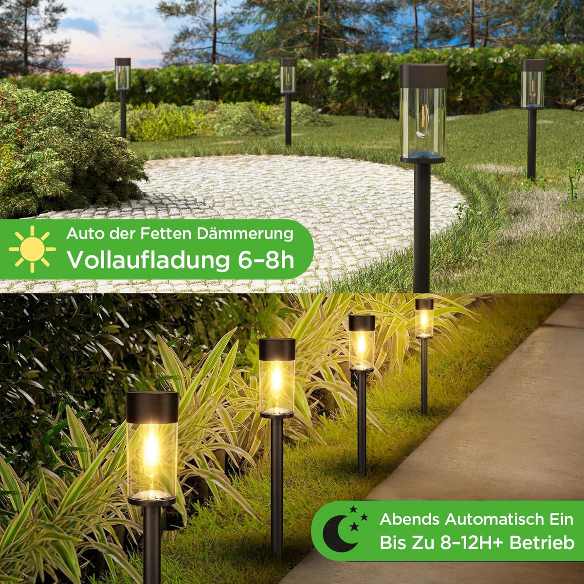 UME Solar Lights for Outdoor Garden, 3000 K Warm White Solar Garden Lights, IP65 Waterproof Path Light, Lighting Decoration for Yard, Path, Patio, Lawn (Pack of 2) [Energy Class A]