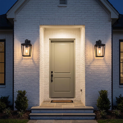 LUTEC Outdoor Wall Lights, Max 60W E27 Aluminum Outside Wall Light, Black Wall Sconce with Clear Glass Shade,IP44 Waterproof Exterior Wall Sconce for Doorway,Patio,Garage, Porch [Energy Class A]