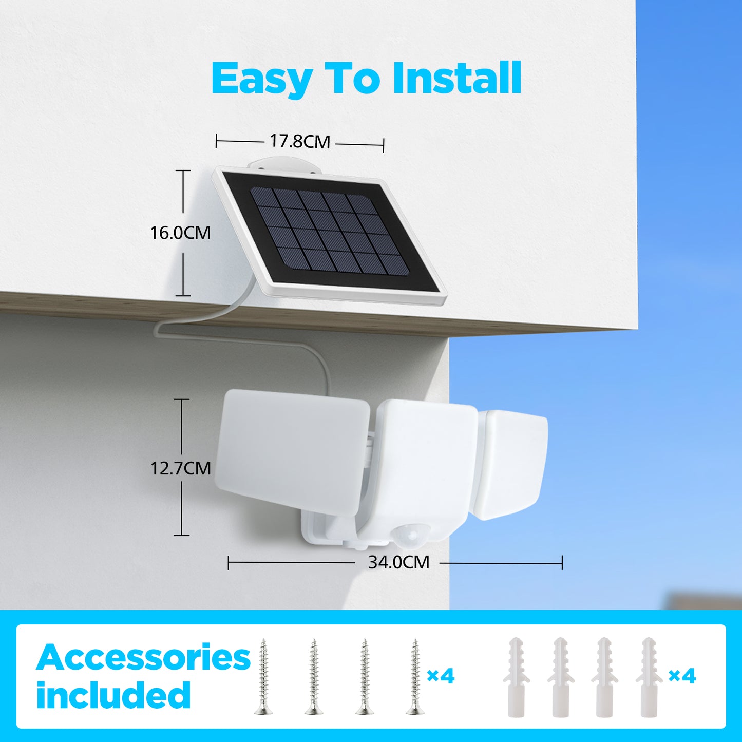 Lutec 3600LM Solar Security Lights, 5000K waterproof Dimmable LED Motion Sensor Outdoor Lights, 3 Adjustable Heads w/16ft Cable, Separate Solar Panel with 3 Modes Solar Flood Lights for Yard, Garage