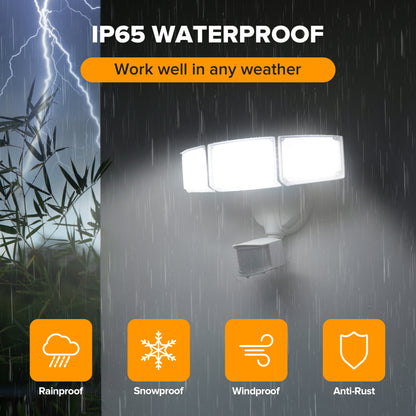 UME 49W 5500LM LED Security Lights Motion Sensor Light Outdoor, 5000K Daylight, IP65 Waterproof, Dusk to Dawn, 3 Head Motion Detected Flood Light for Garage, Yard, Porch