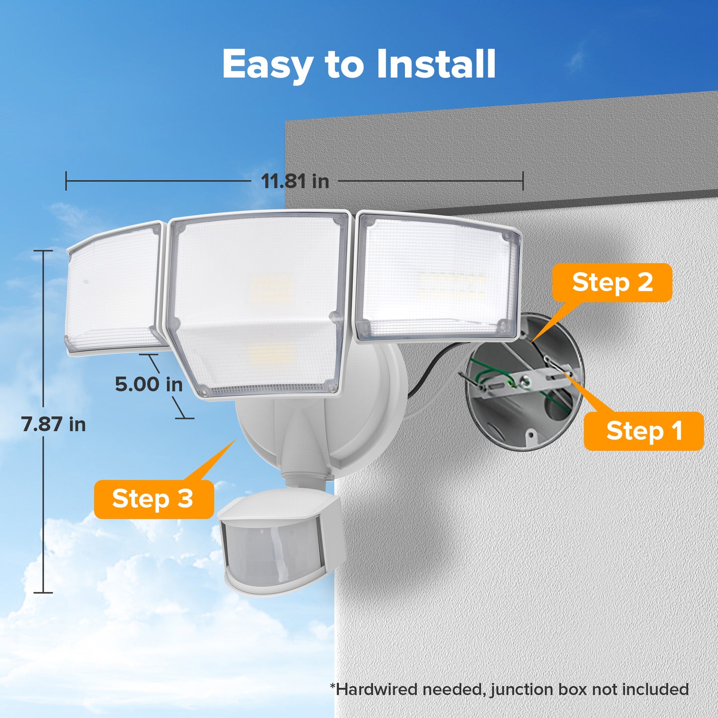 LUTEC 80W 9000LM LED Security Lights Motion Sensor Outdoor Lights, 4 Head LED Flood Lights Outdoor 5000K Daylight, IP65 Waterproof, Motion Detected Lights for Outside, House, Garage, Yard (White)