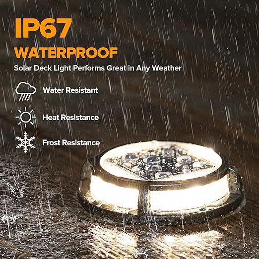 LUTEC 4 Pack Solar Driveway Lights, 12 LEDs IP67 Waterproof Outdoor Solar Dock Driveway Marker Lights for Step, Sidewalk, Pathway, Patio, Garden(Warm White)