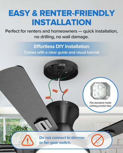 UME 52" Ceiling Fan with Lights & Remote, 6 Blades Low Profile Ceiling Fan, Quiet DC Motor, Natural Wind, 6 Speeds, 3CCT Dimmable 20W LED Modern Ceiling Fan for Bedroom, Living Room