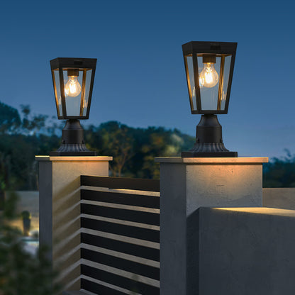 LUTEC Outdoor Solar Lamp Post Light with Pier Mount Base, Dusk to Dawn Waterproof Post Light Fixtures, Black Solar Powered Aluminum Post Lights for Outside