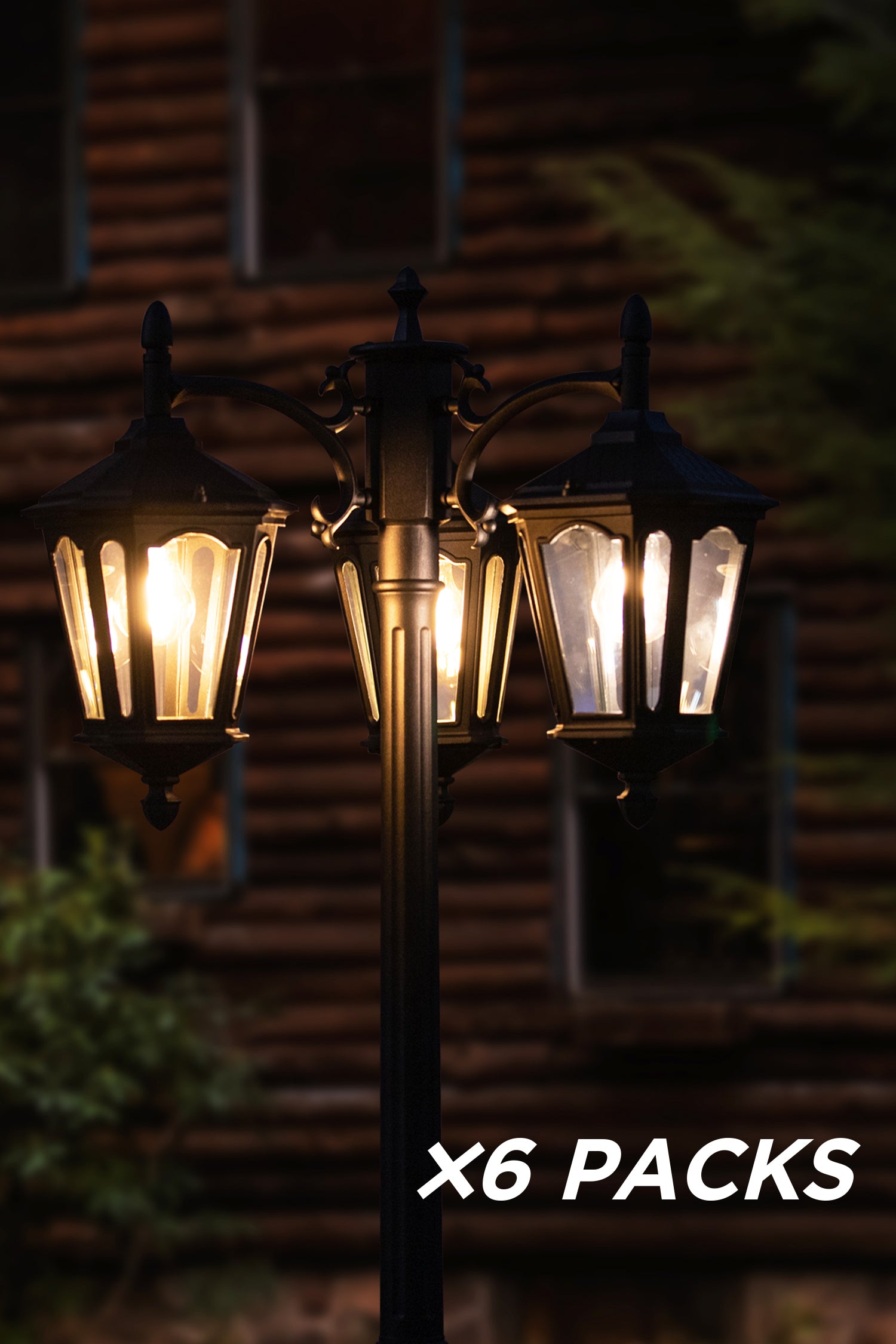 6 Packs VINTAGE OBLIQUE 3 Head Die Cast Aluminum LED Outdoor Hard Wired Street Light