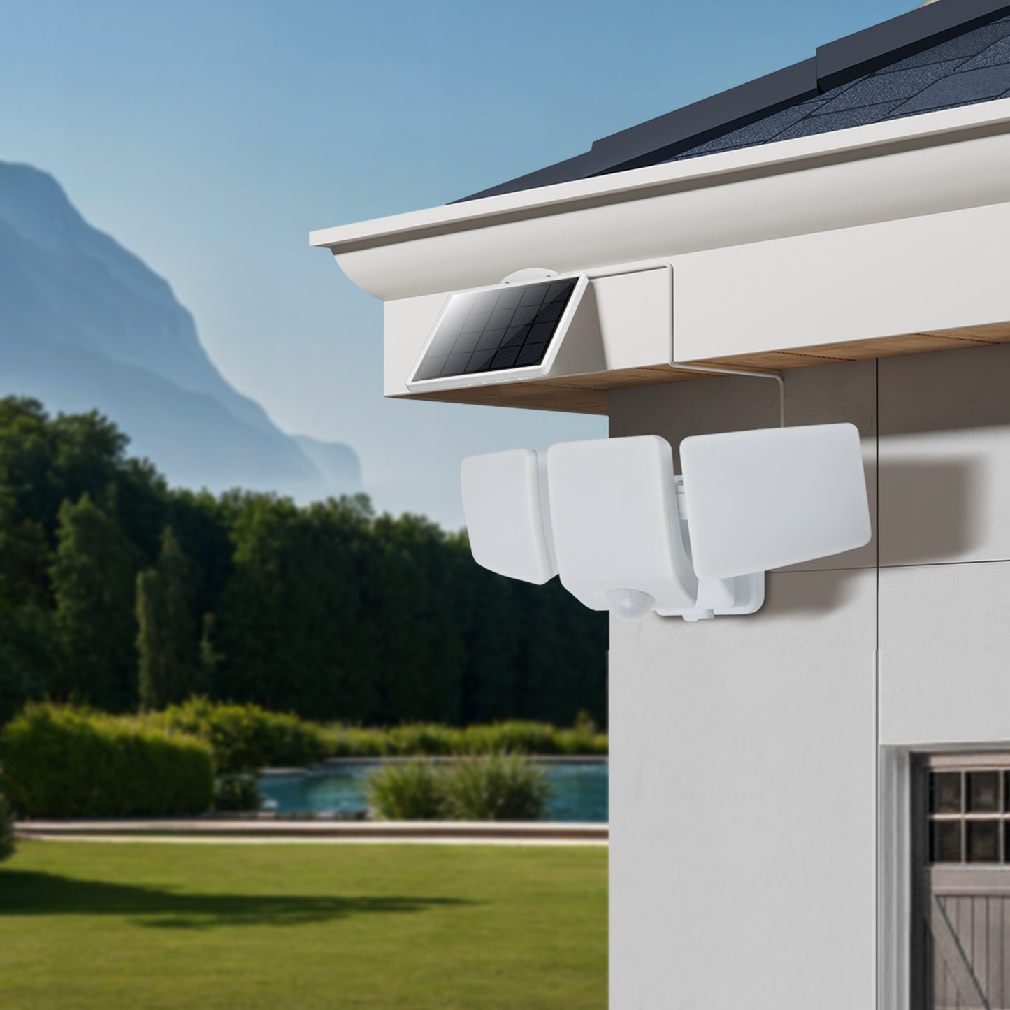 Lutec 3600LM Solar Security Lights, 5000K waterproof Dimmable LED Motion Sensor Outdoor Lights, 3 Adjustable Heads w/16ft Cable, Separate Solar Panel with 3 Modes Solar Flood Lights for Yard, Garage