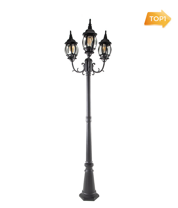 LUTEC-VINTAGE 3-Head Die-Cast Aluminum LED Outdoor Hard Wired Street Light (Head & Pole)