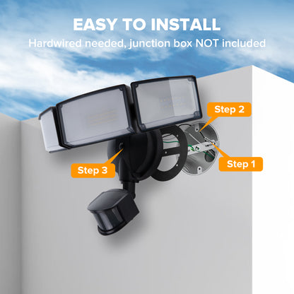 UME 49W 5500LM LED Security Lights Motion Sensor Light Outdoor, 5000K Daylight, IP65 Waterproof, Dusk to Dawn, 3 Head Motion Detected Flood Light for Garage, Yard, Porch