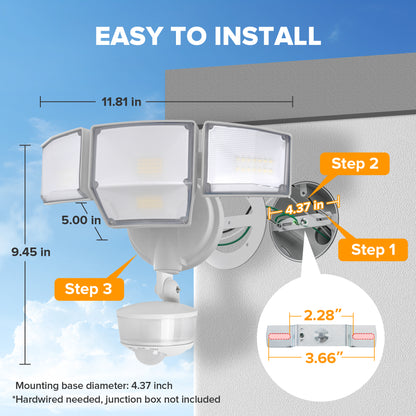 LUTEC 84W 9500LM LED Security Lights Motion Sensor Outdoor Lights with Night Light, 4 Head LED Flood Lights Outdoor 5000K Daylight, IP65 Waterproof, Motion Detected Lights for Outside (White)