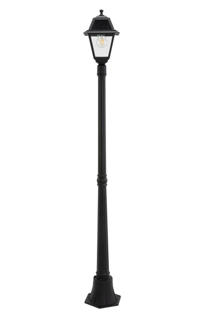 6 Packs LUTEC- One-Trapezoid-Head Die-Cast Aluminum LED Outdoor Solar Street Light (Head & Pole), Dusk to Dawn. Black(Bulbs Included)