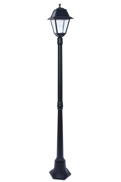 LUTEC- One-Trapezoid-Head Die-Cast Aluminum LED Outdoor Solar Street Light (Head & Pole), Dusk to Dawn. Black(Bulbs Included)