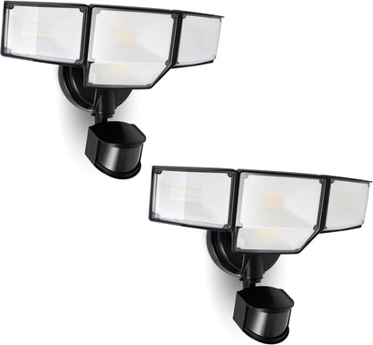 LUTEC 80W 9000LM LED Security Lights Motion Sensor Outdoor Lights, 4 Head LED Flood Lights Outdoor 5000K Daylight, IP65 Waterproof, Motion Detected Lights for Outside, House, Garage, Yard (Black)