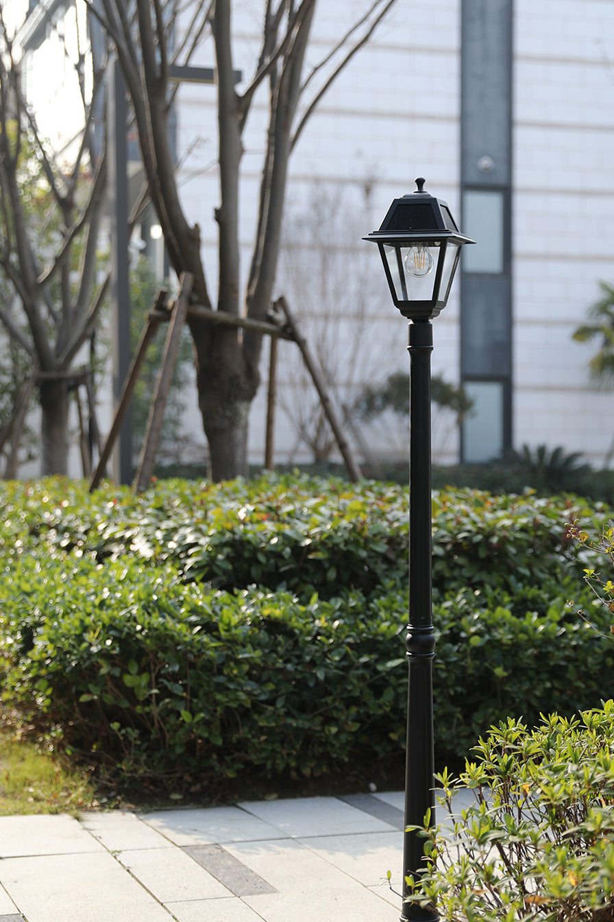 Bundle of LUTEC- One-Trapezoid-Head Die-Cast Aluminum LED Outdoor Solar Street Light (Head & Pole), Dusk to Dawn. Black(Bulbs Included)