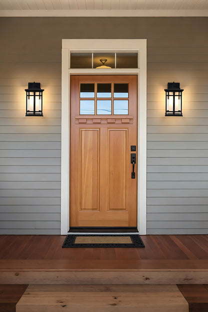 LUTEC 13" Dusk to Dawn Outdoor Wall Sconce, Matte Metal Frame and Double Glazing, Craftsman Style Outdoor Light Fxture with E26 Base, Waterproof Porch Light for Doorway