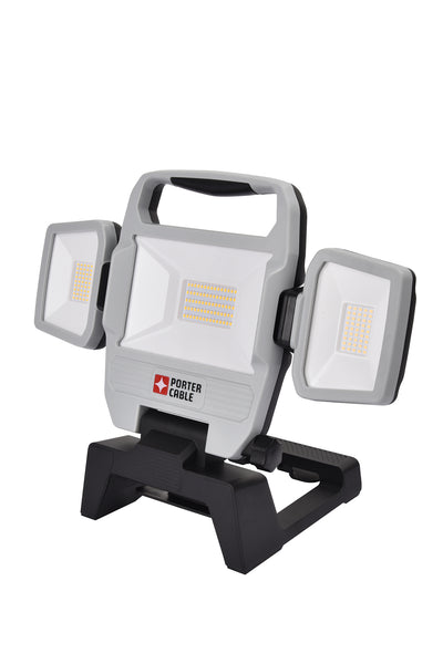 PORTER-CABLE 92W 10000LM LED Portable Work Lights with Stand, Corded, 3-Head, Suitable for damp locations