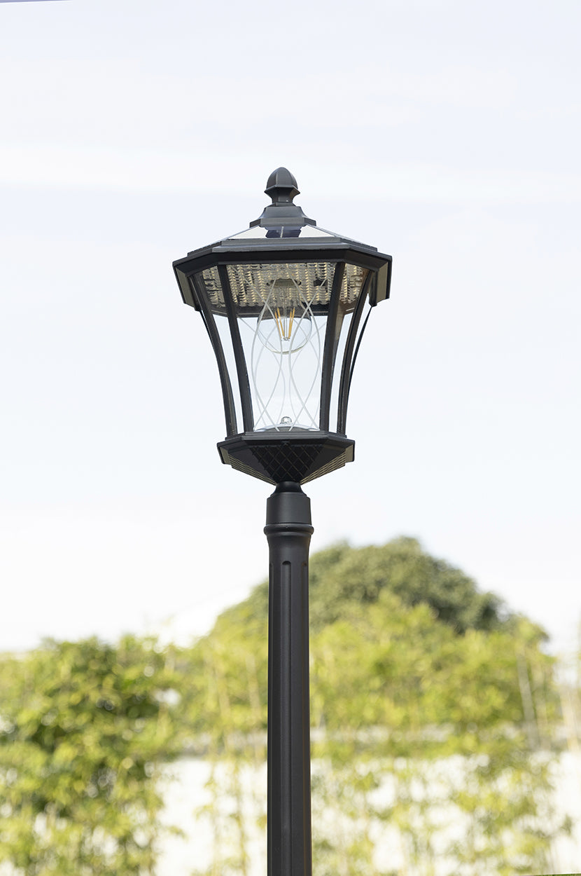 LUTEC-Single Head Outdoor Solar Post Light, Dusk to Dawn, 200LM, 2700K, 3.7V, Up To 8hour Runtime, Black(Head+Post)