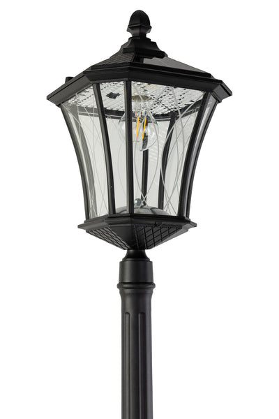 LUTEC-Single Head Outdoor Solar Post Light, Dusk to Dawn, 200LM, 2700K, 3.7V, Up To 8hour Runtime, Black(Head+Post)