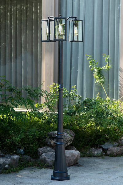 LUTEC-HIGH POST 3-Head Die-Cast Aluminum LED Outdoor Hard Wired Garden Light (Head & Pole), Black