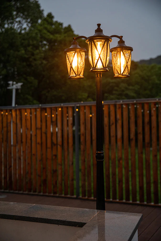 LUTEC High Post Light, 3-Head Die-Cast Aluminum LED Outdoor Hard Wired ...